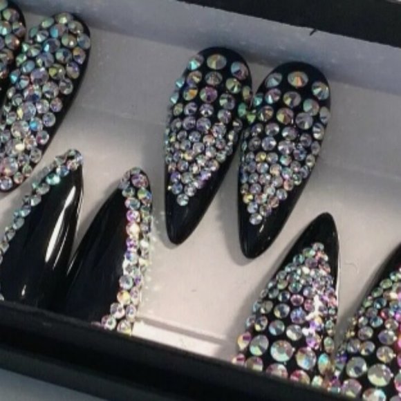 Handmade Hard Gel Long Stiletto Press On Nails - Picture 1 of 6